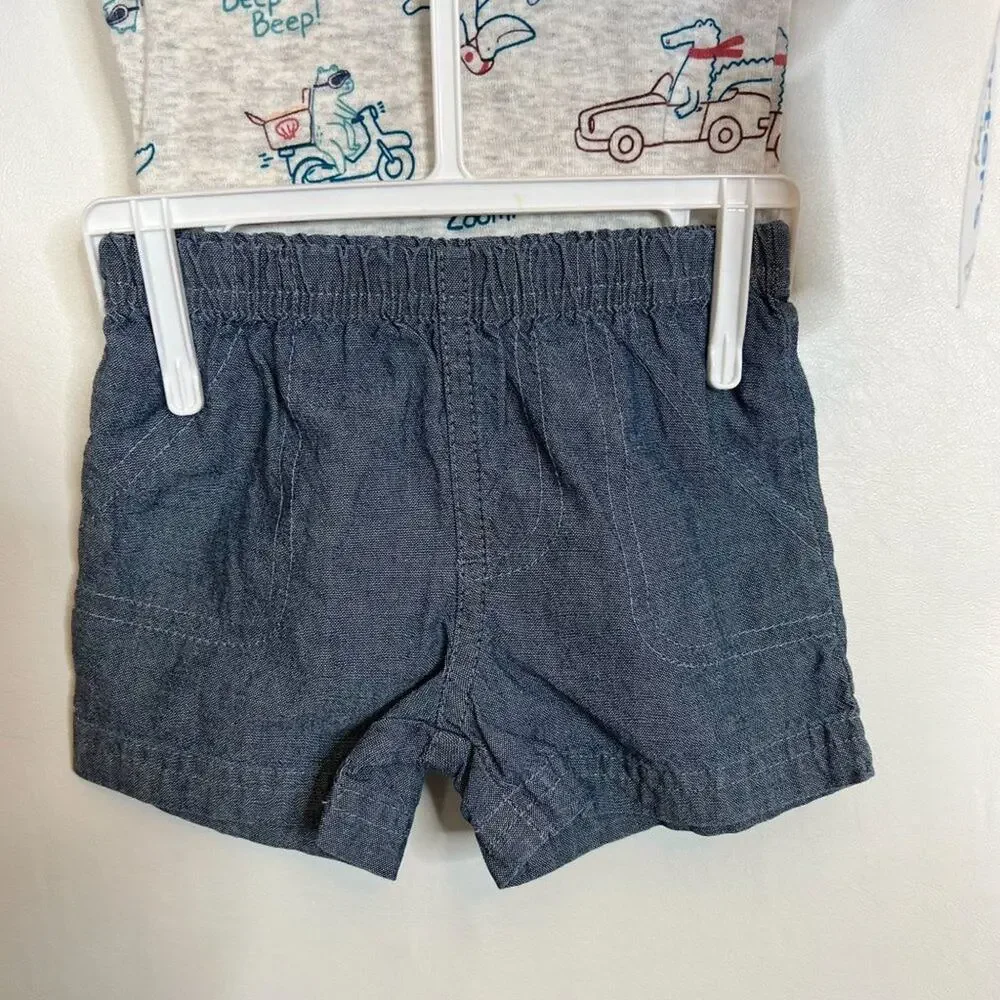 Carter's Sz 3M 3-Piece Shorts Set One Piece and Shirt Set Dinosaurs Cars